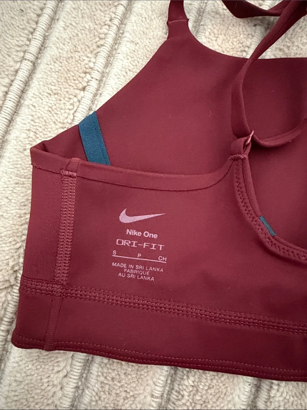 Nike Burgundy Sports Bra with Teal Trim